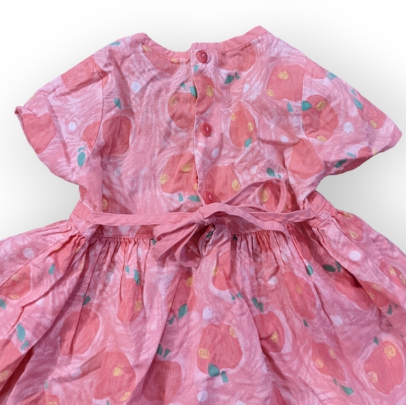 6-12 Months Vintage Pink Apple Dress, Button and Tie Up Back - Picture 4 of 4